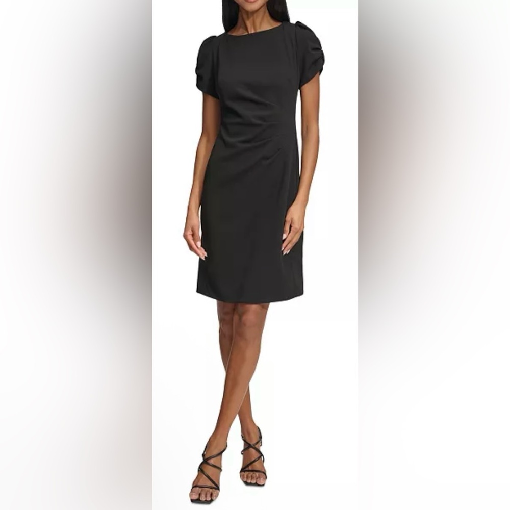 Karl Lagerfeld Black Puff-Sleeve Side-Pleated Dress, Sz 16 (P2P 20”)